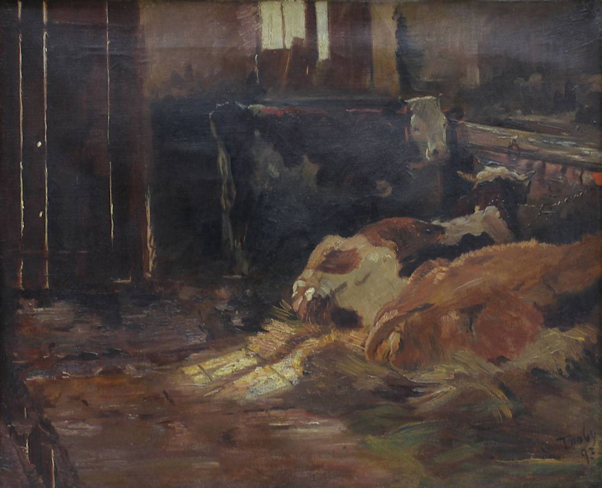 Tooby, Charles Richard (London 1863 - 1918 London), Blick in einen Kuhstall bei Sonneneinfall, Öl - Image 2 of 4