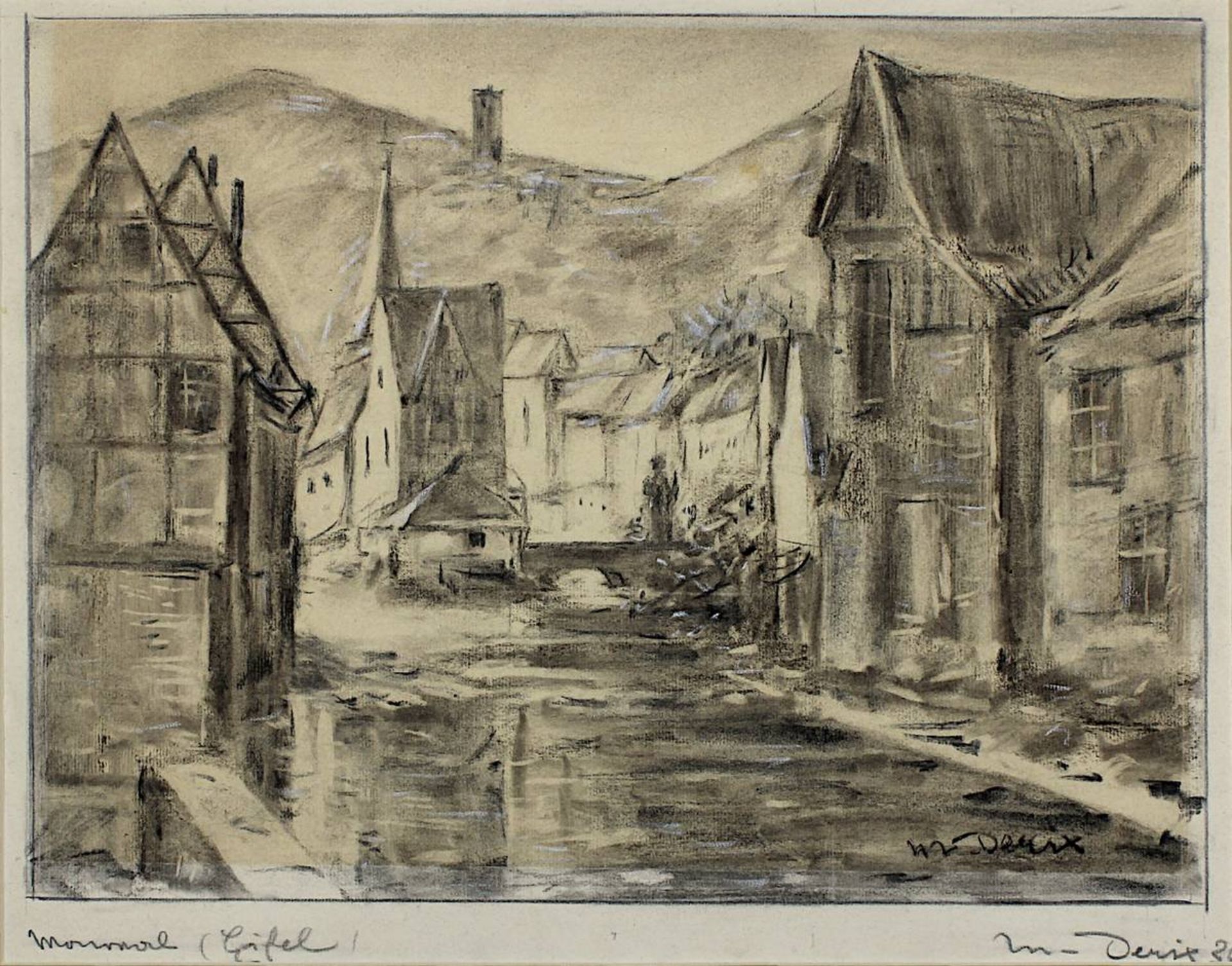 Derix, Matthias (Süchteln 1875 - 1950 Viersen) "Monreal Eifel", Ortsansicht, Kreide Mischtechnik, am - Bild 2 aus 2