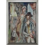 Wanschap, Helmut (Berlin 1911 - 1987 Kusel), Jüngerer Mann und Frau mit Milchkanne, Aquarell,