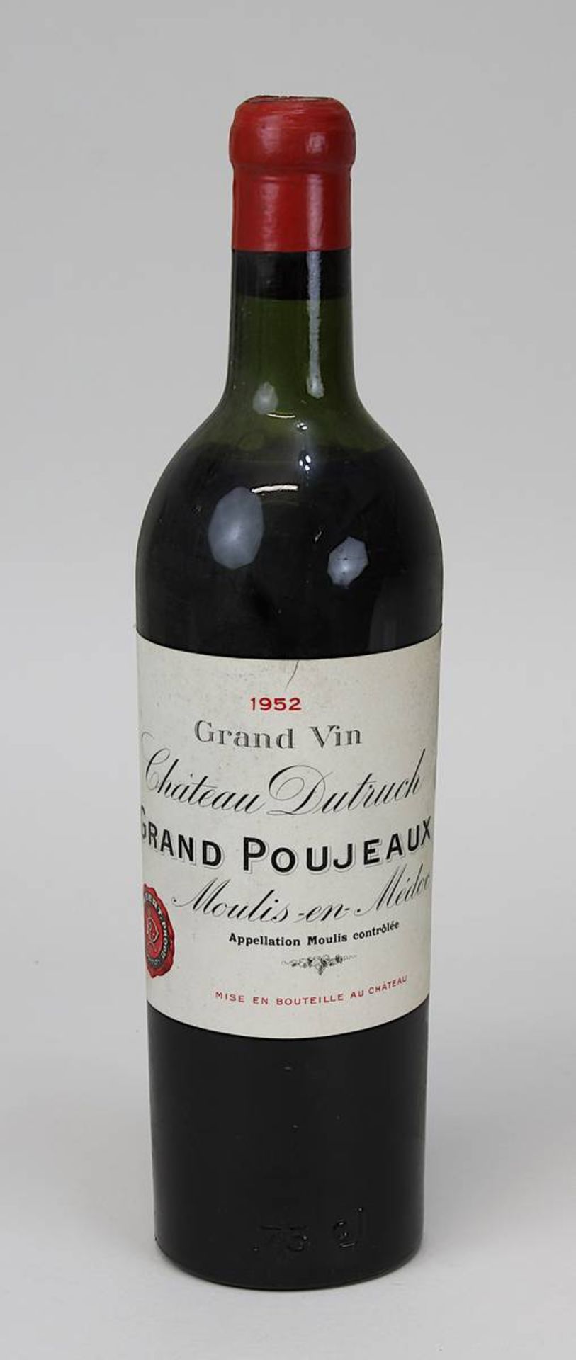 1 Flasche 1952er Château Dutruch, Grand Poujeaux, Moulis en Médoc, Füllhöhe: obere Schulter,