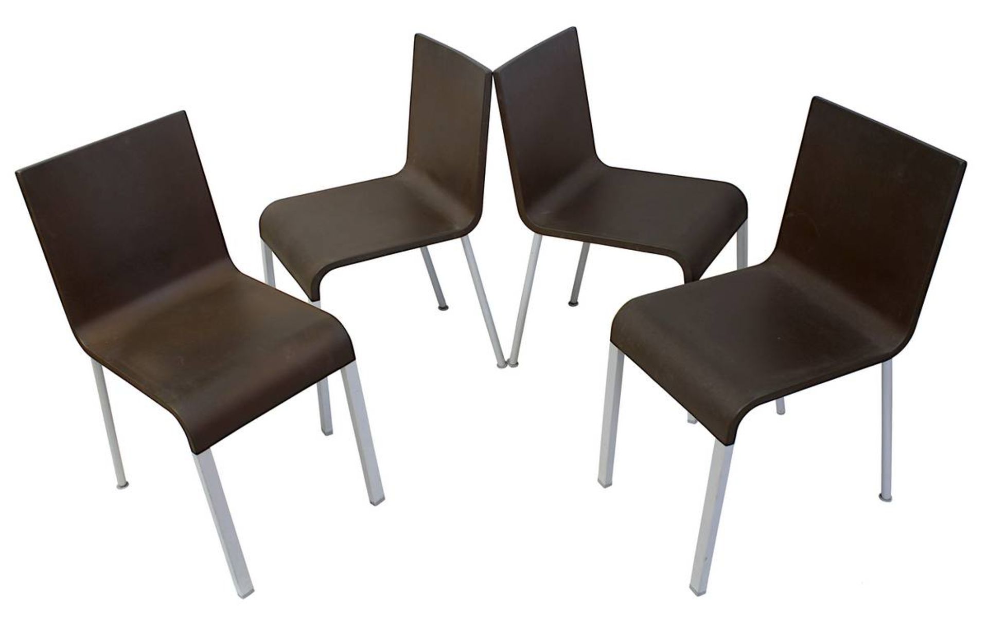Satz von vier Vitra-Stühlen Modell 03, Sitzschale aus Polyurethan, braun, Entwurf Maarten van
