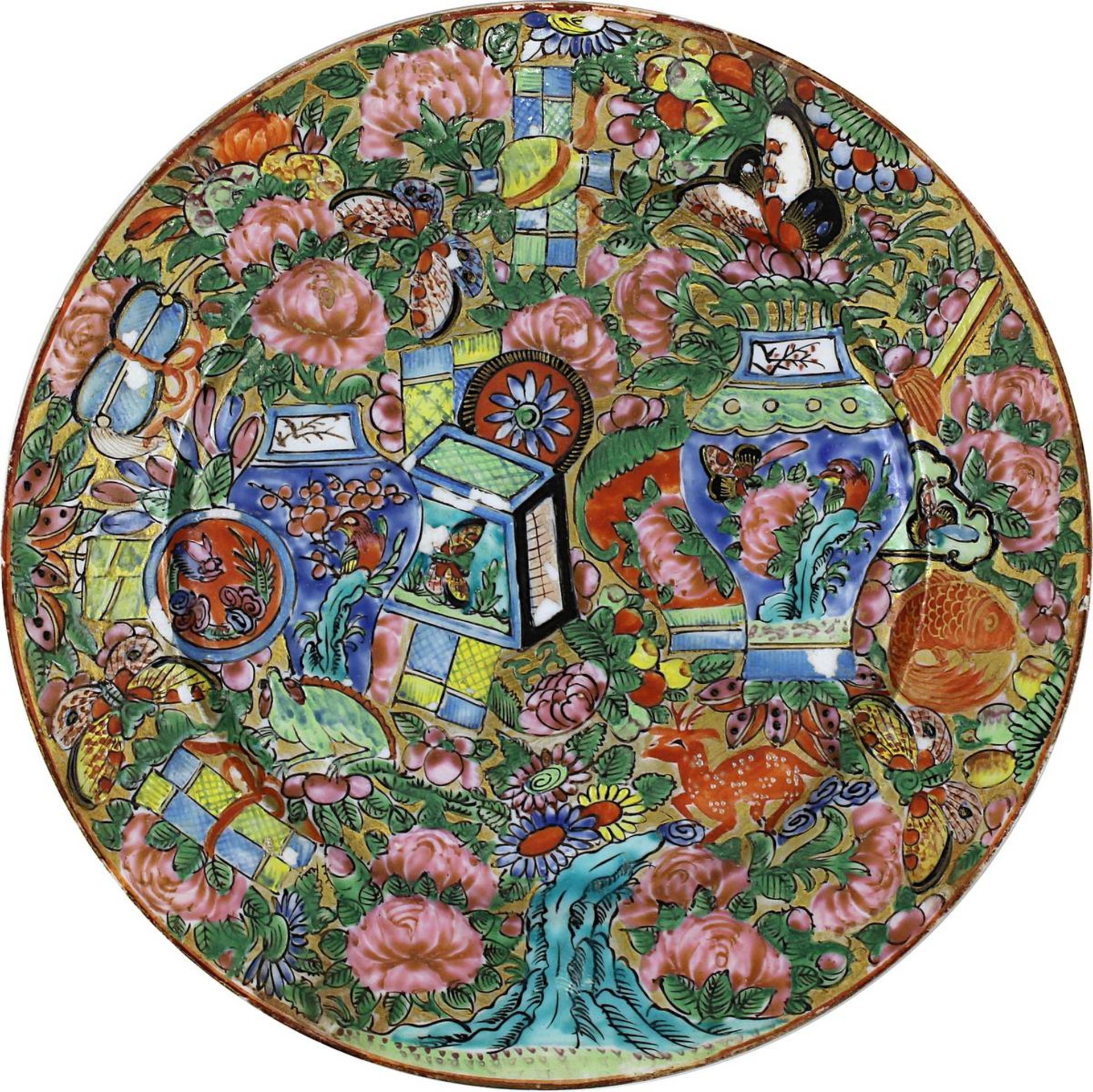 Kleiner Dessertteller, Famille Rose, China 19. Jh., weißer Scherben, polychrome Aufglasur-