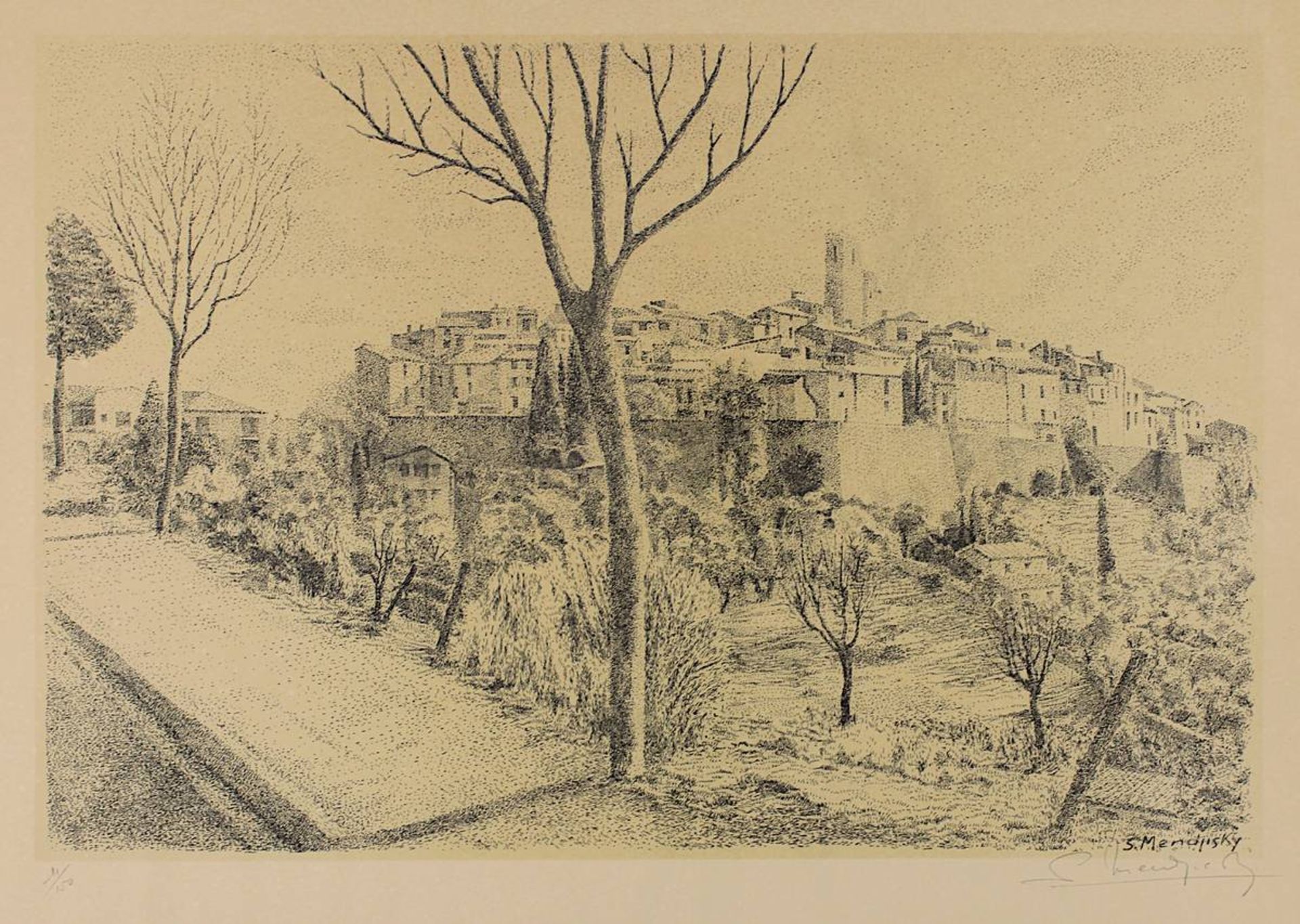 Mendjisky, Serge (Paris 1929 - 2017 Paris), Stadtansicht, wohl in der Provence, Lithographie, am - Image 2 of 2