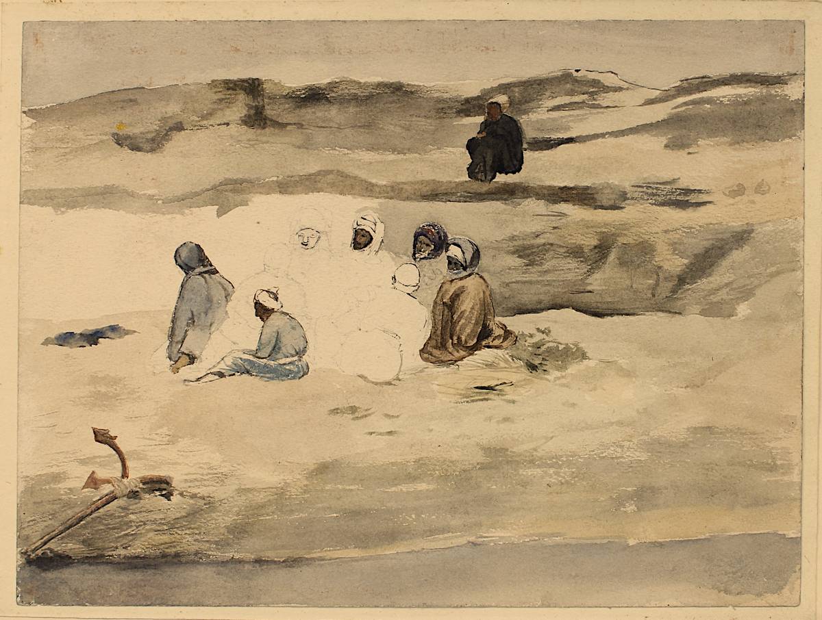 Orientalist 19./20. Jh., rastende Beduine am Ufer, Aquarell-Studie, 22,8 x 30,8 cm, auf - Image 2 of 2