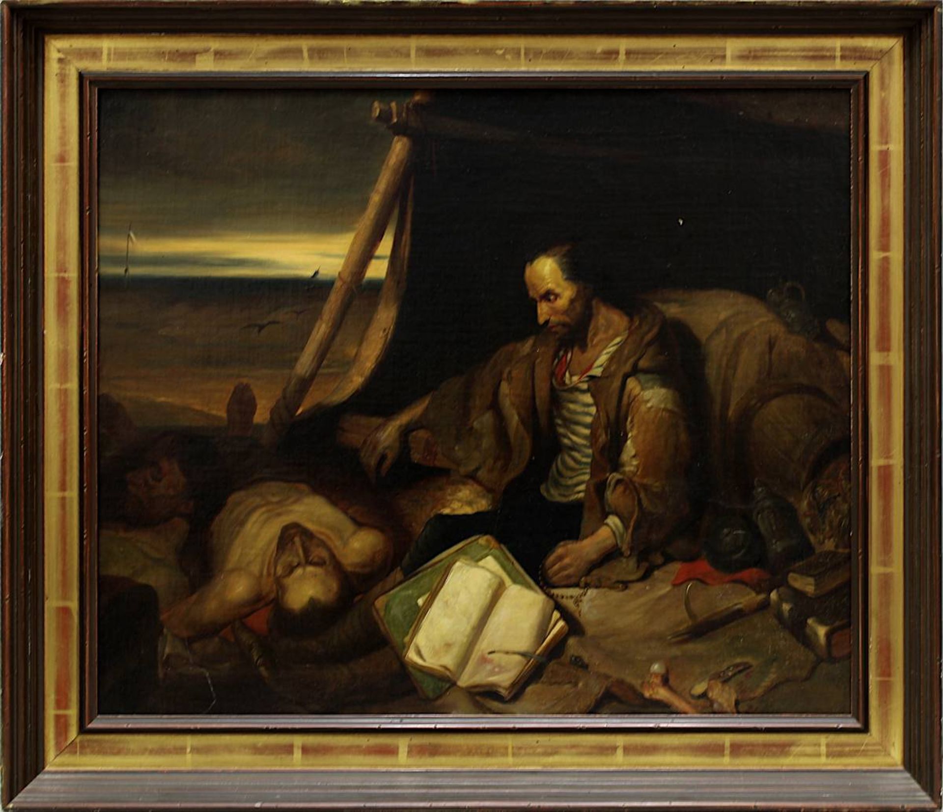 Cierkens, Jan Jean (1819 - 1853) attr., Schiffbrüchige am Strand, Öl auf Leinwand, doubliert u.