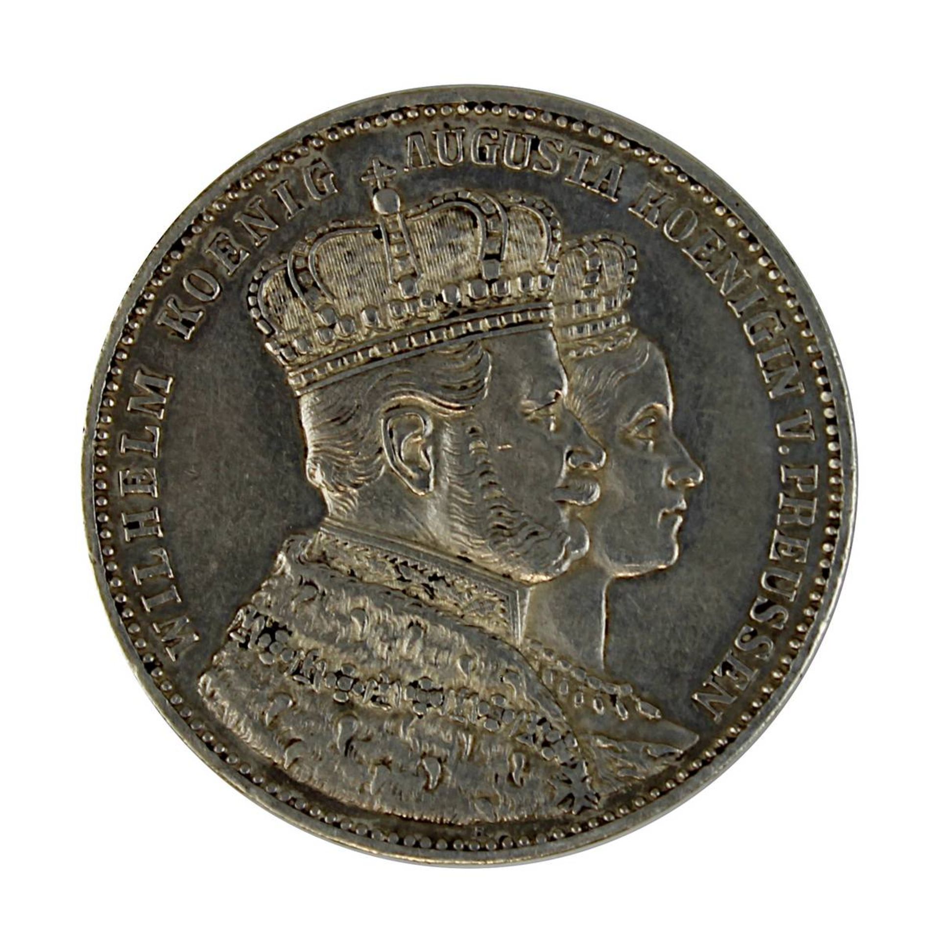 Ein Thaler/Krönungstaler, 1861, Wilhelm und Augusta von Preußen, 900er Silber, D: 3,3 cm, Gew.: 18,