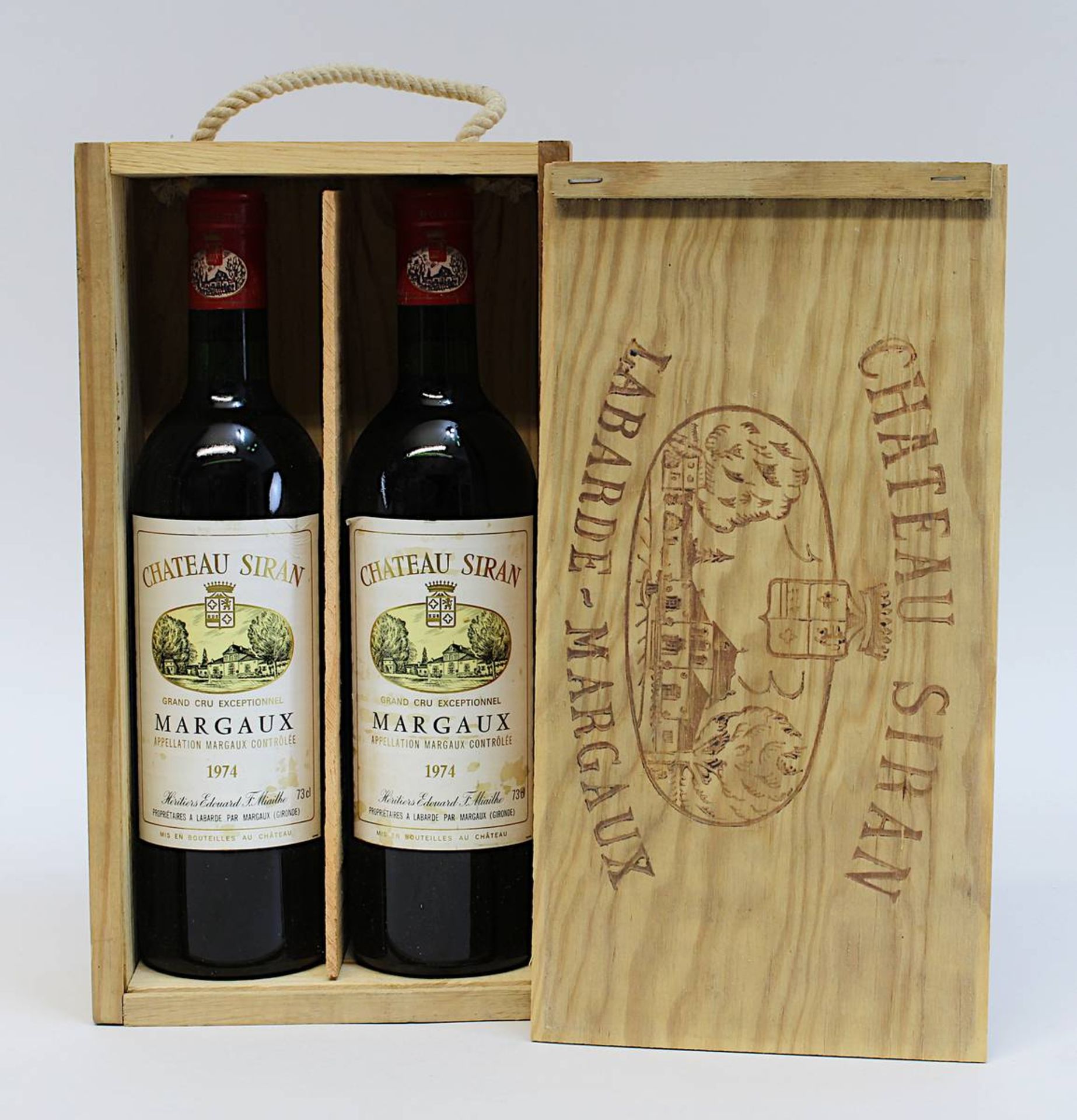 Zwei Flaschen 1974er Château Siran, Margaux, Grand Cru Exceptionnel, Héritiers Edouard F. Miailhe,