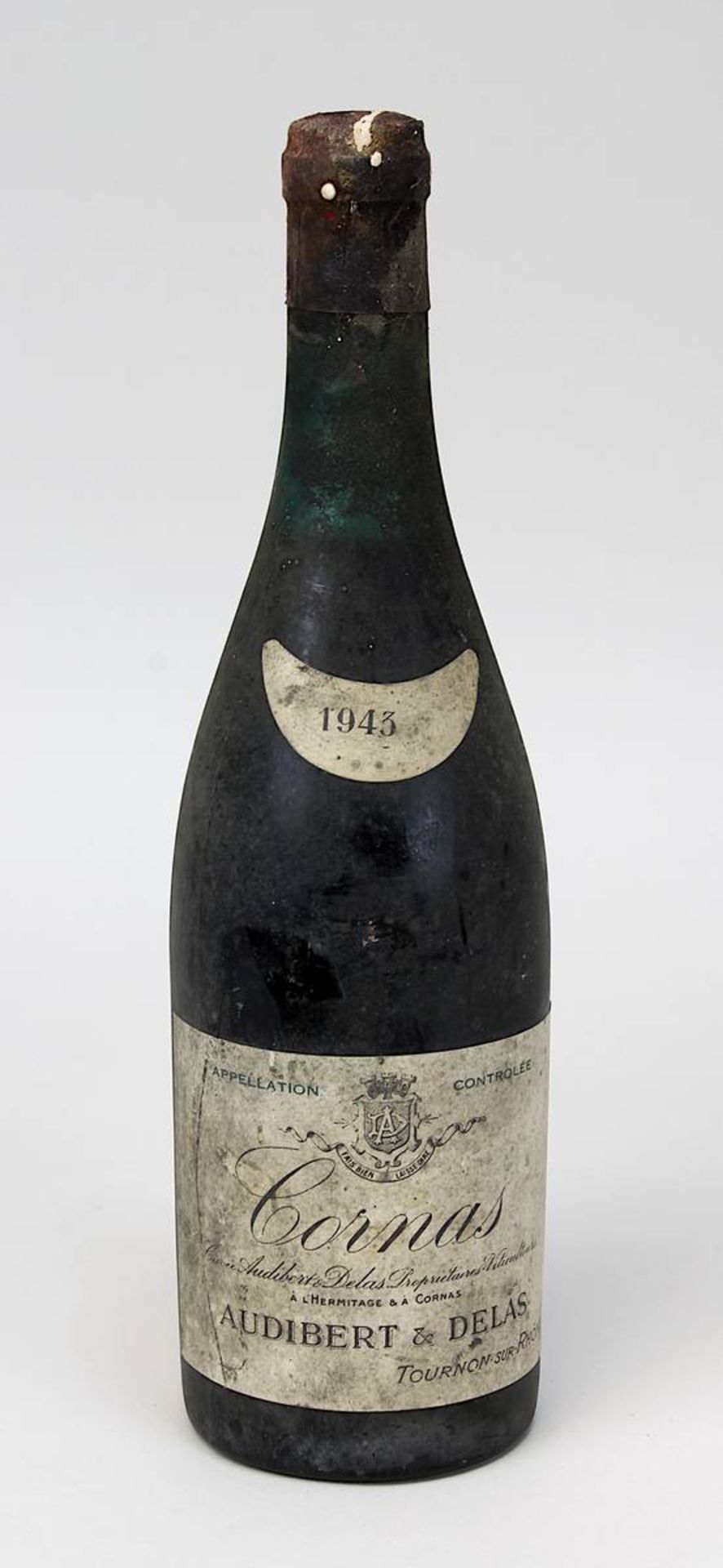 Eine Flasche 1943er Cornas, Audibert & Delas, Tournon-Sur-Rhône, Füllhöhe: Halsansatz, 3561 - 0006