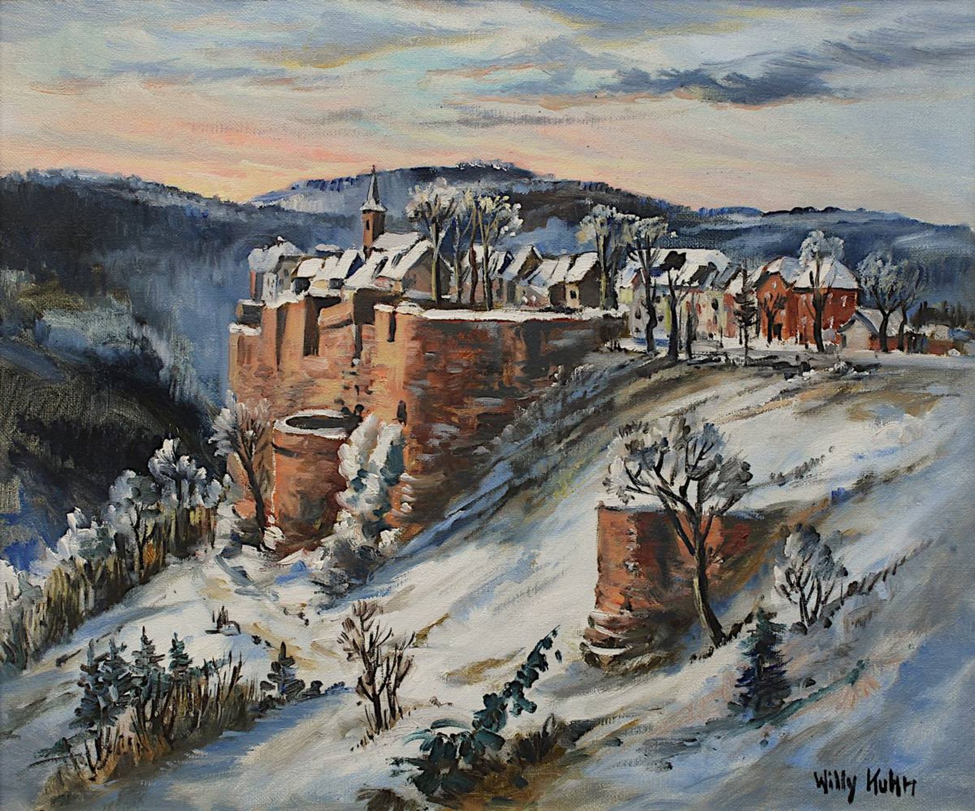 Kuhn, Willy, Maler 2. H. 20. Jh., "Neige sur la Forteresse" Winterlandschaft - Blick auf eine - Image 2 of 3