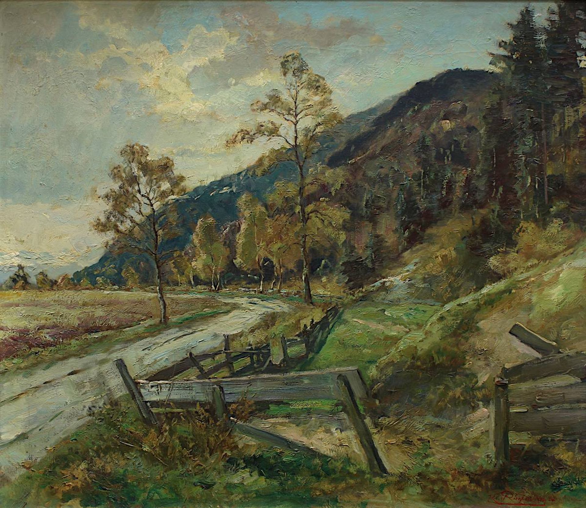 Richter, K., deutscher Landschaftsmaler M. 20. Jh. (ansässig in München), "Partie bei Garmisch", - Image 2 of 4