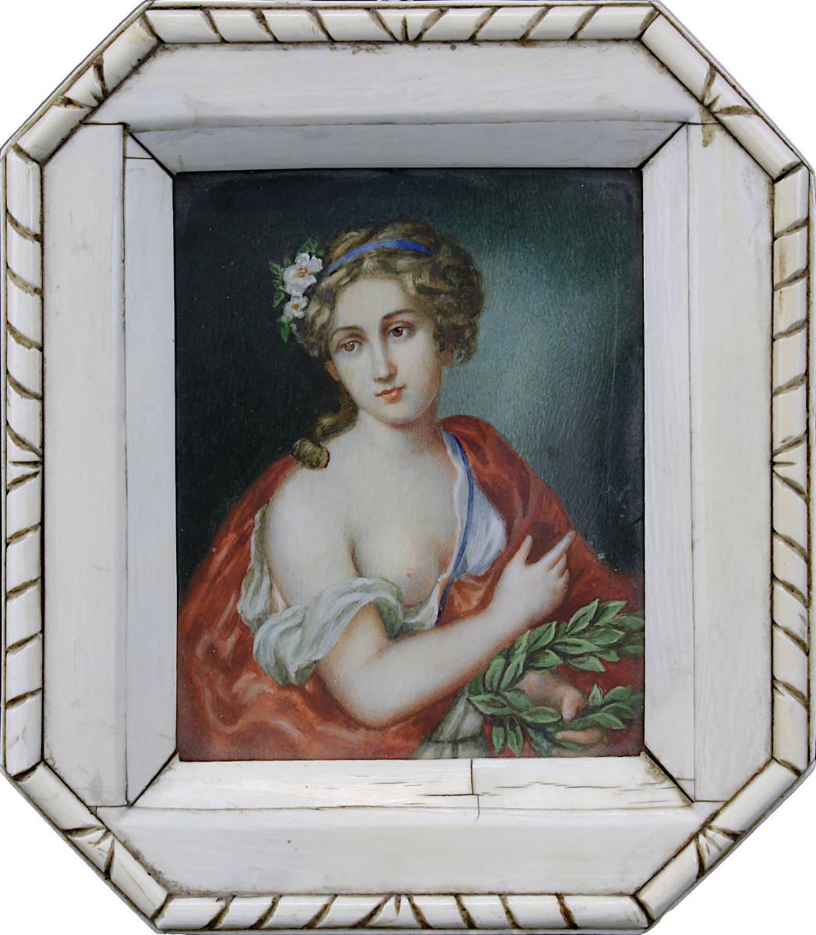 Zwei Miniaturen: antikisierte Dame mit entblößter Brust, u. fein gekleideter Herr nach - Image 3 of 3