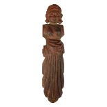 Geschmückte Frau als kleine Karyatidenfigur, Südindien, 19. Jh., Holz geschnitzt, mit Farbresten und