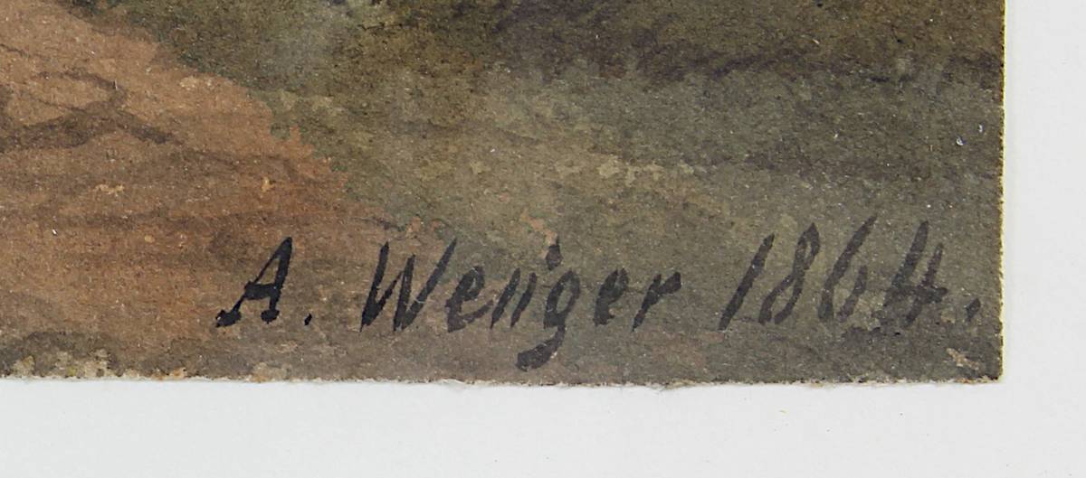 Weliger, A., Aquarellist M. 19. Jh., imposanter Torbau u. Kirchturm vor der Wernerkapelle von - Image 3 of 3