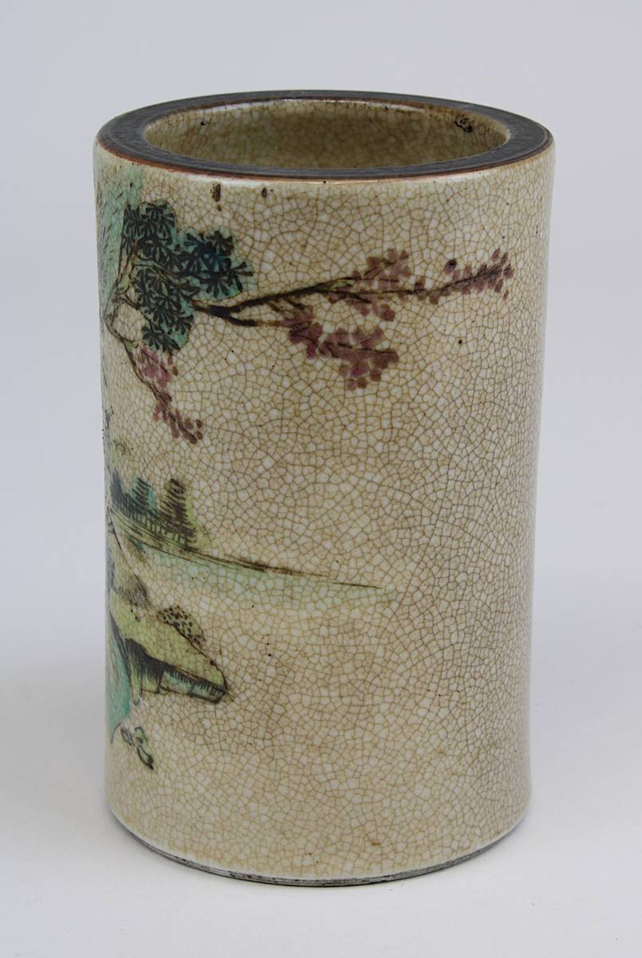 Kleine Vase oder Pinselbecher, Nanking-Porzellan, China um 1920-20, Porzellan mit Craquelure-Glasur, - Bild 2 aus 3