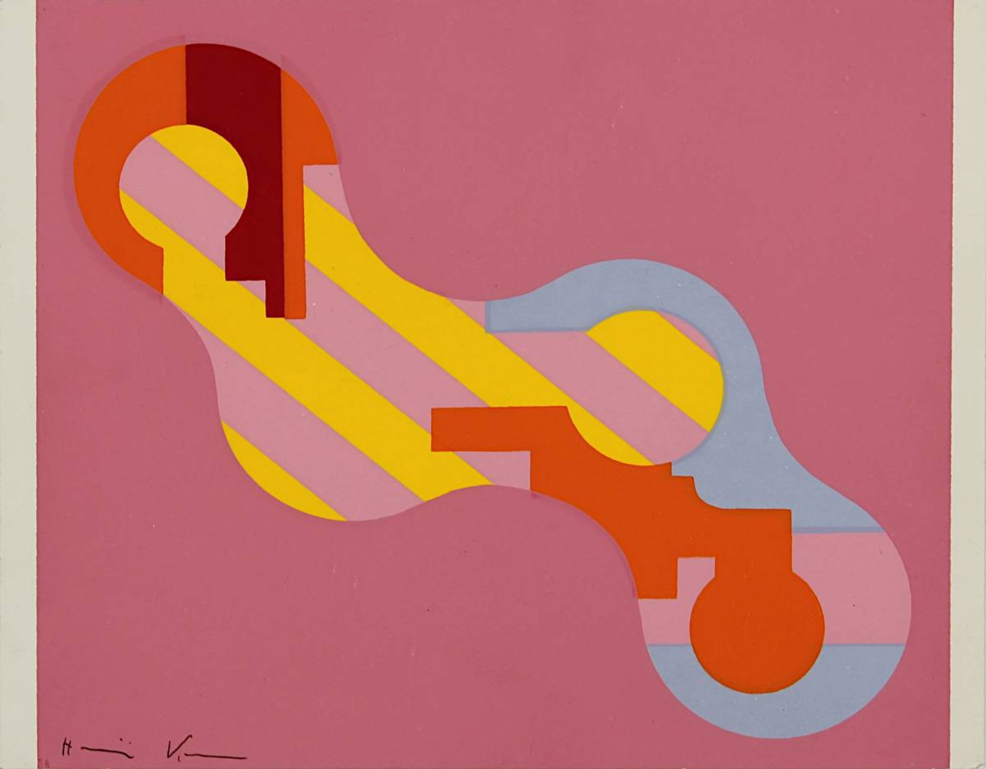 Künstler 2. H. 20. Jh., wohl 1970er Jahre, Ohne Titel, geometrische Komposition in Rosa,