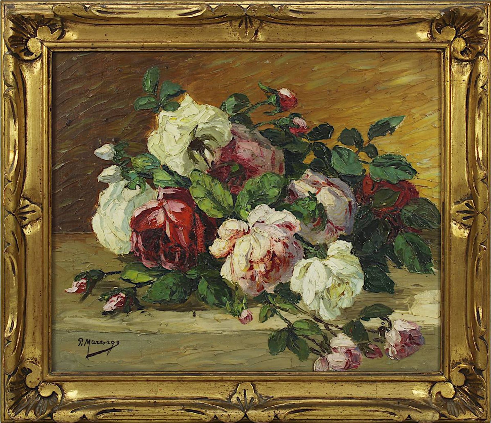Marengo, Paul, wohl Französischer Künstler 1. H. 20. Jh., Stilleben mit Rosen, Öl auf Leinwand,