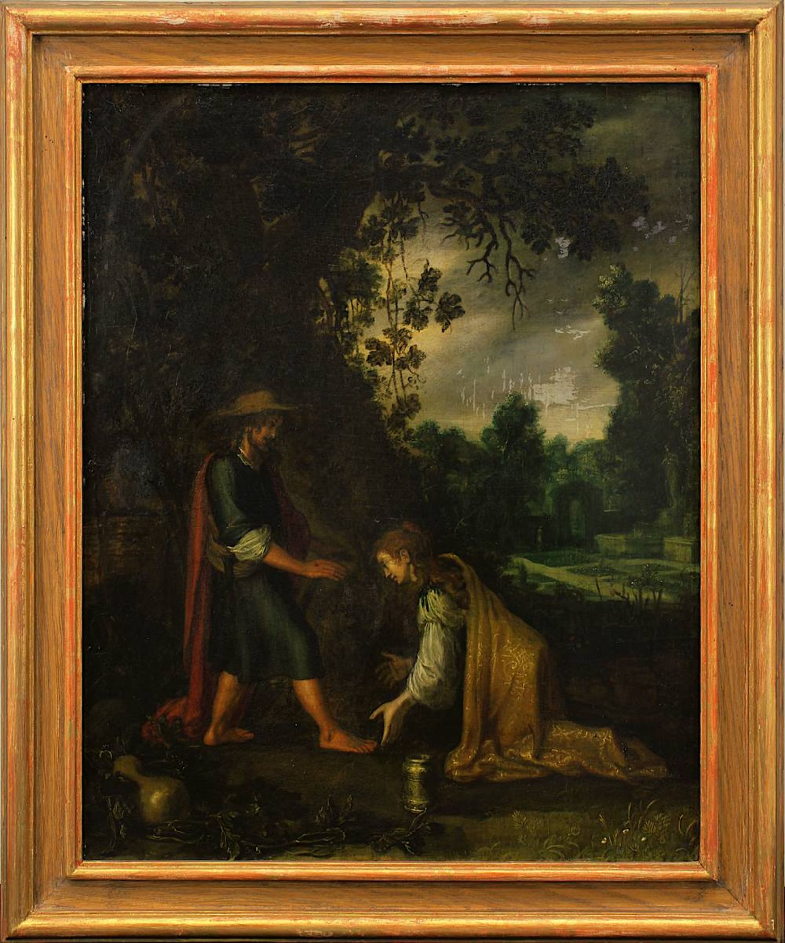 Heiligenmaler 17./18. Jh., "Noli me tangere" - Christus als Gärtner, Öl/Holz, rückseitig altes