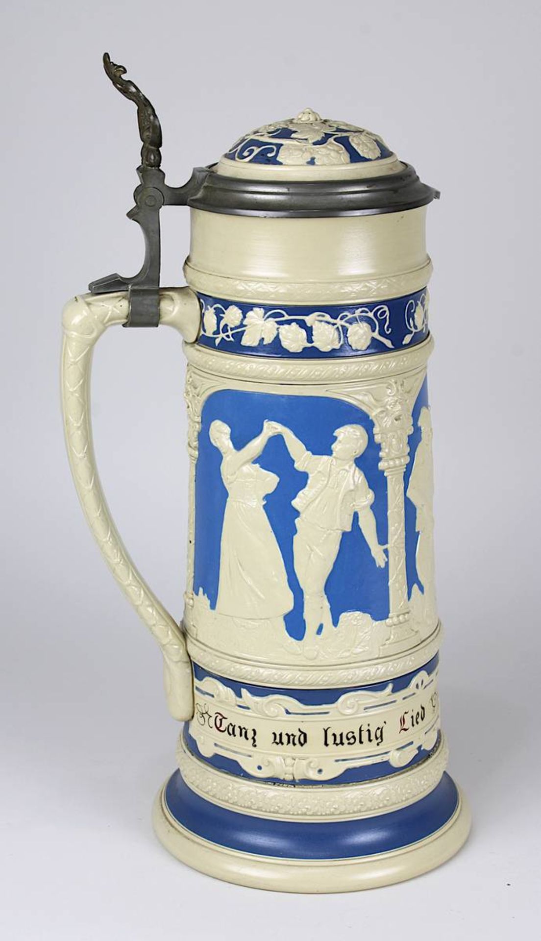 Villeroy & Boch Mettlach, großer Bierkrug mit Deckel, Mettlach 1896, Keramik gelb-cremefarbener - Bild 4 aus 4