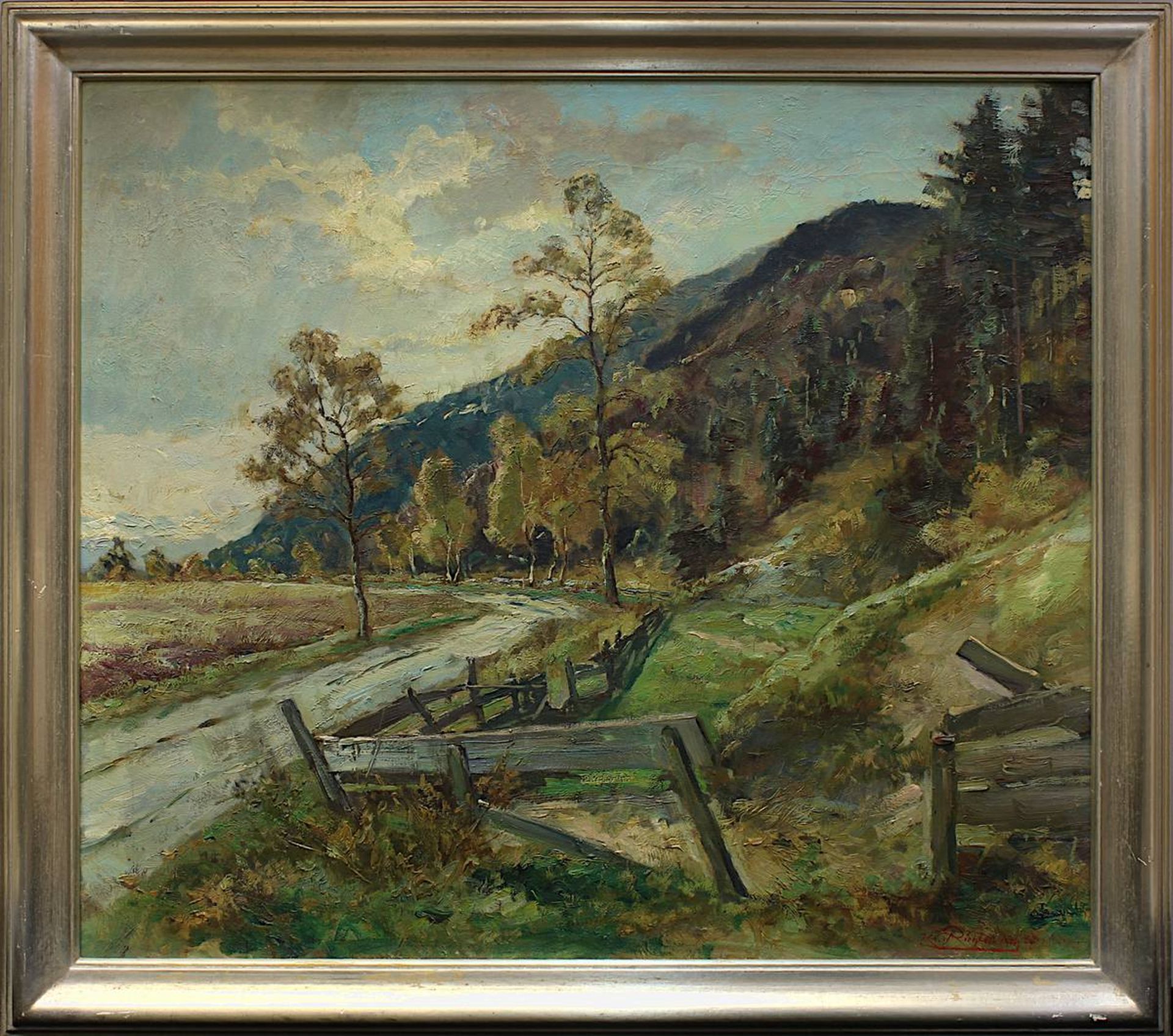 Richter, K., deutscher Landschaftsmaler M. 20. Jh. (ansässig in München), "Partie bei Garmisch",