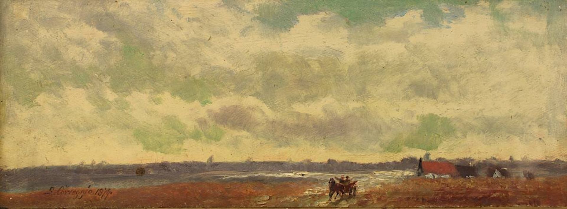 Correggio, Ludwig (München 1846 - 1930 München), Landschaft wohl bei Dachau, Öl auf Karton, links - Image 2 of 3