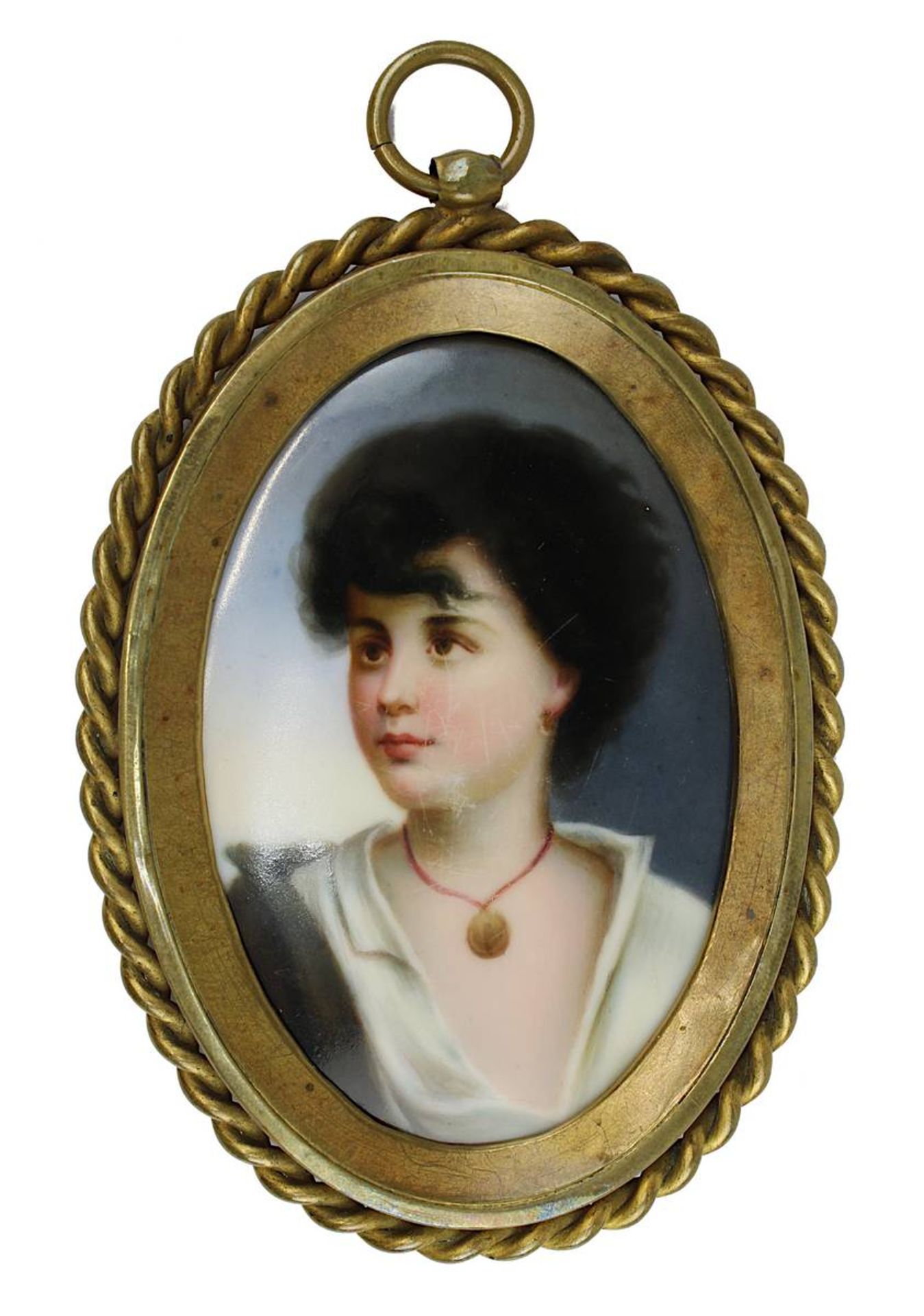 Porträt eines jungen Mädchens mit Halskette, Porzellan, wohl Thüringen Ende 19. Jh., ovale Form,