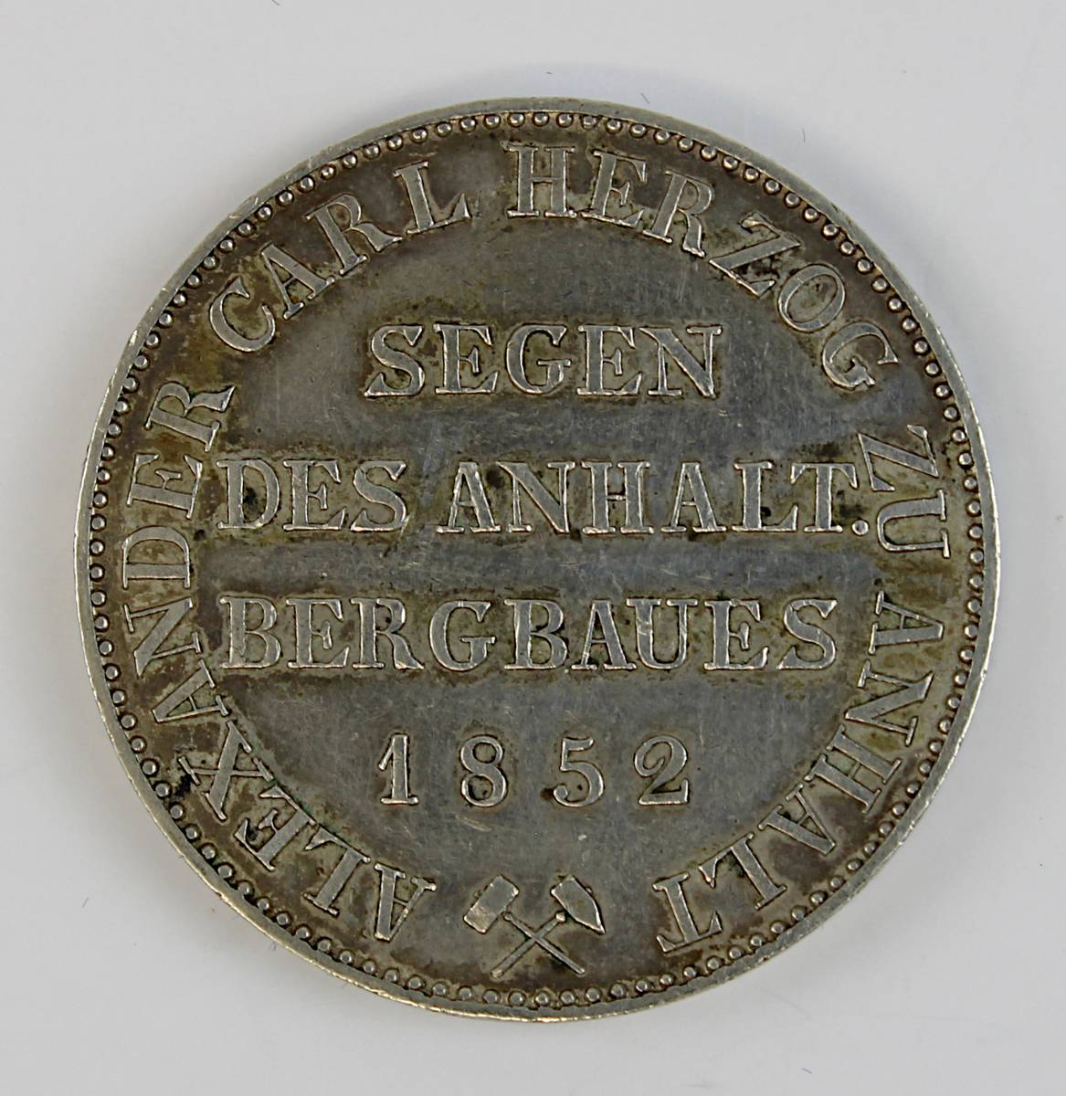 Alexander Carl Herzog zu Anhalt-Bernburg, 1 Thaler / Ausbeutertaler 1852, Silber, D: 3,5 cm, Auflage - Image 2 of 2