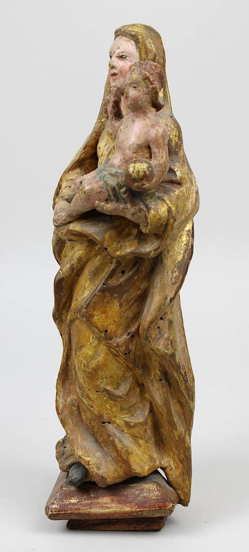 Bildschnitzer, süddeutsch 18. Jh., Maria mit dem Jesusknaben, Holz vollrund geschnitzt u. gefasst, - Bild 2 aus 4