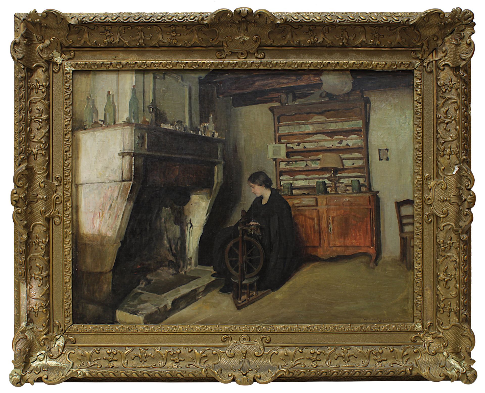 Laparra, William (Bordeaux 1873 - 1920 Valle de Hecho), Interieur mit junger Frau am Spinnrad vor