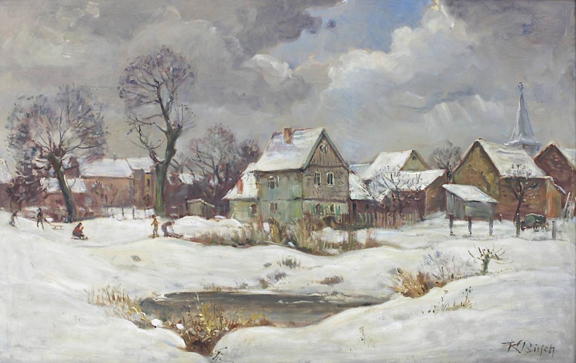 Busch, Karl (Frankfurt/Main 1910 - 1997 Heppenheim), "Blick auf das Winterliche Preungesheim/ - Image 2 of 4