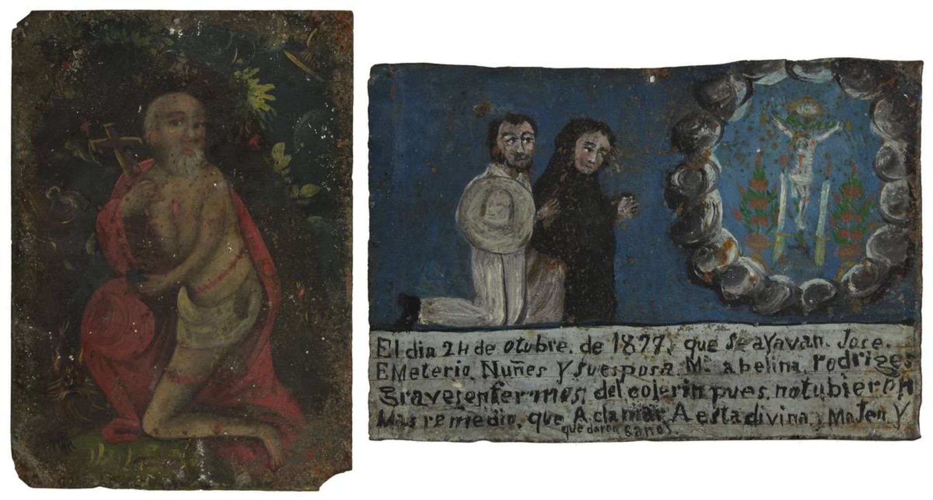 Heiligenmaler, Südamerika 2. H. 19. Jh., 2 Darstellungen auf Blech gemalt: Darstellung eines