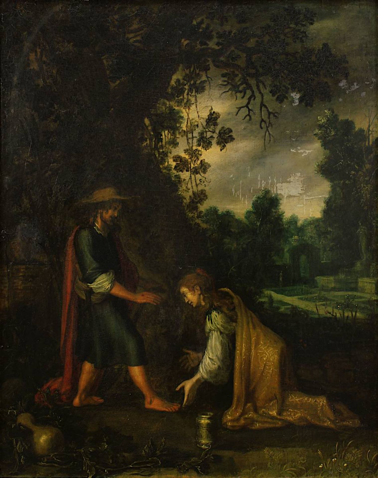 Heiligenmaler 17./18. Jh., "Noli me tangere" - Christus als Gärtner, Öl/Holz, rückseitig altes - Image 2 of 3