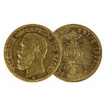 Goldmünze zu 20 Mark, Deutsches Reich 1871 - 1918, Baden 1894, Avers: Kopf Friedrich I Großherzog