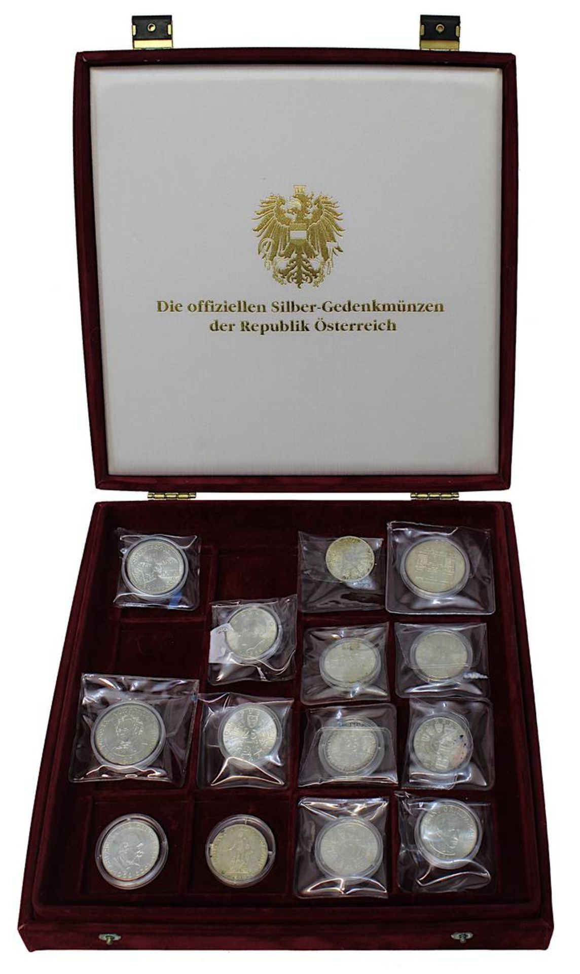 Silber-Gedenkmünzen Republik Österreich, 1950er bis 1970er Jahre, Nominalwerte 25 (11 Stück), 50 (