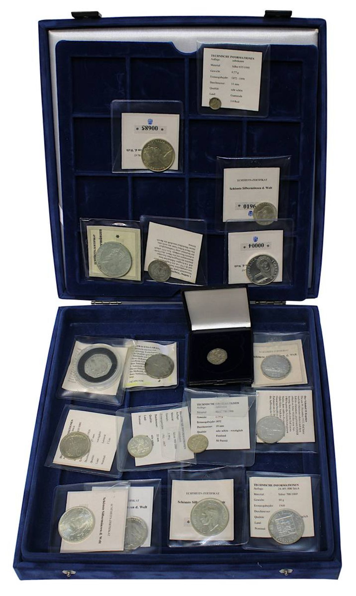 Sammlung von 18 Silbermünzen aus aller Welt, Erhaltung meist sehr schön bis vorzüglich u.a.: 20
