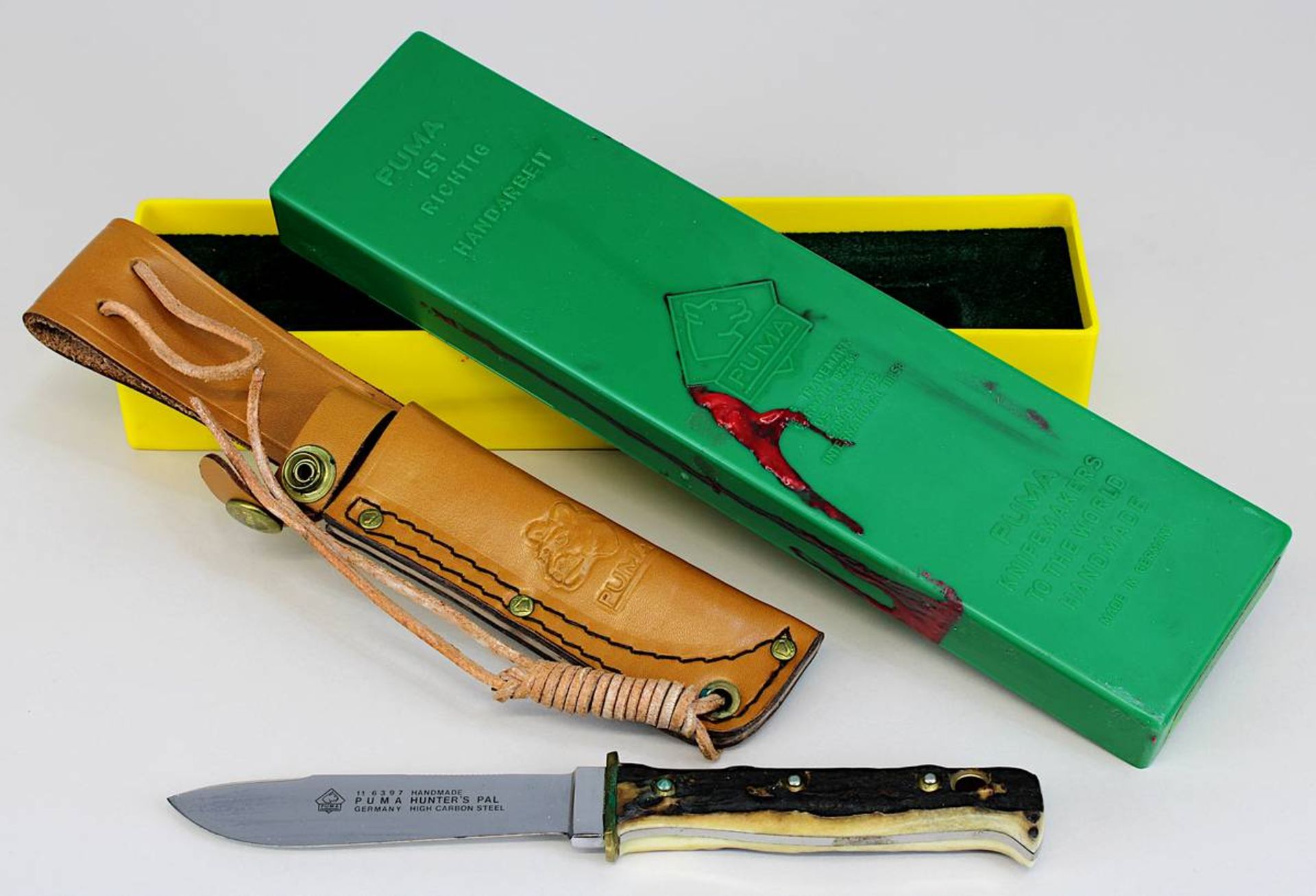 Jagdmesser Puma in originaler Box, auf Klinge bez. Puma Hunters Pal 11 6397 Handmade Germany High