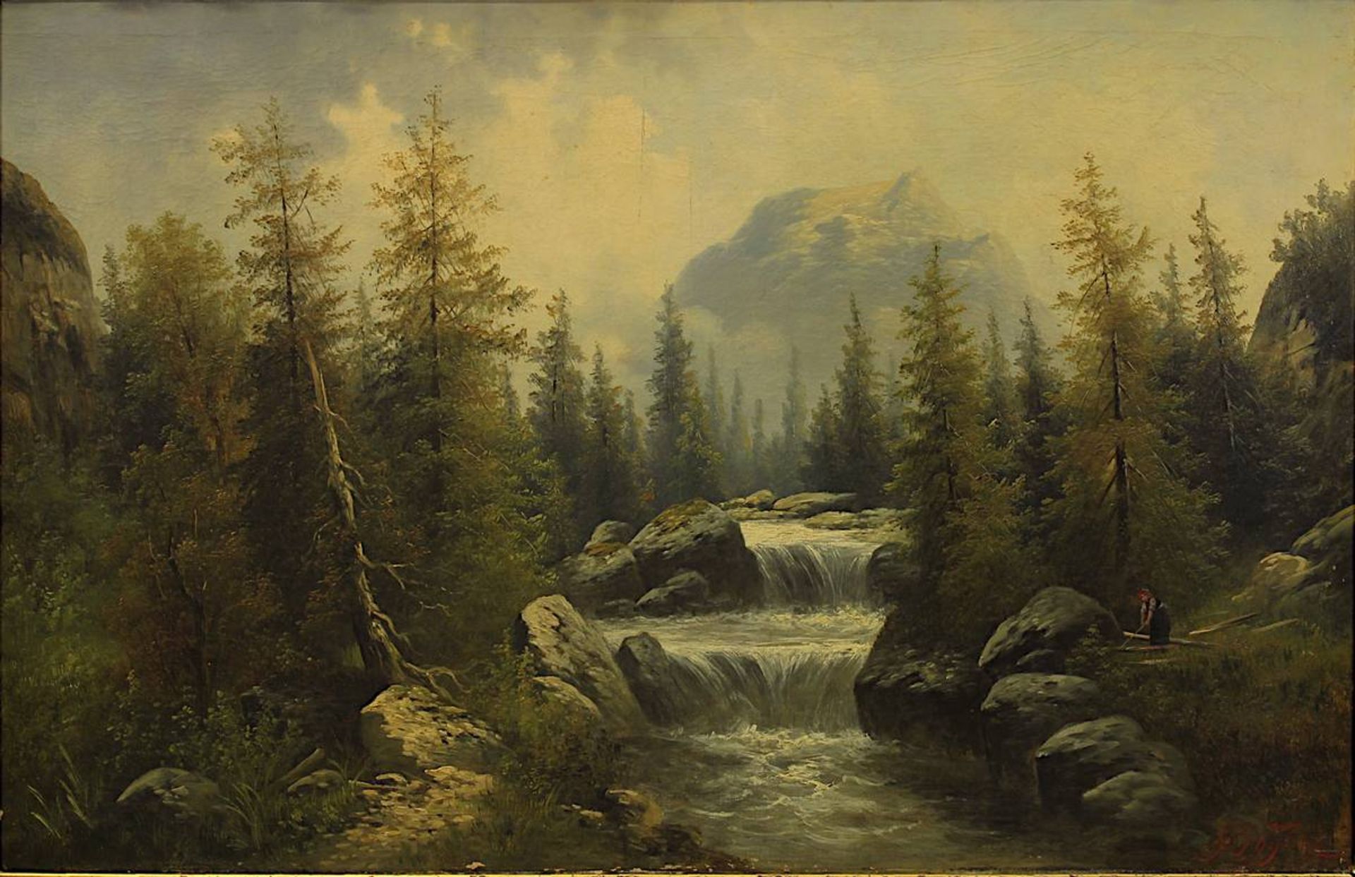 Foglar, J., österreichischer Landschaftsmaler 19. Jh., "Wildbach Gosau-Schlucht", Öl auf Leinwand, - Image 2 of 4