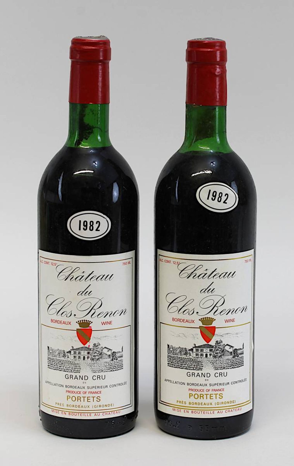 Zwei Flaschen 1982er Château du Clos Renon, Grand Cru, Bordeaux Supérieur, Portets près Bordeaux