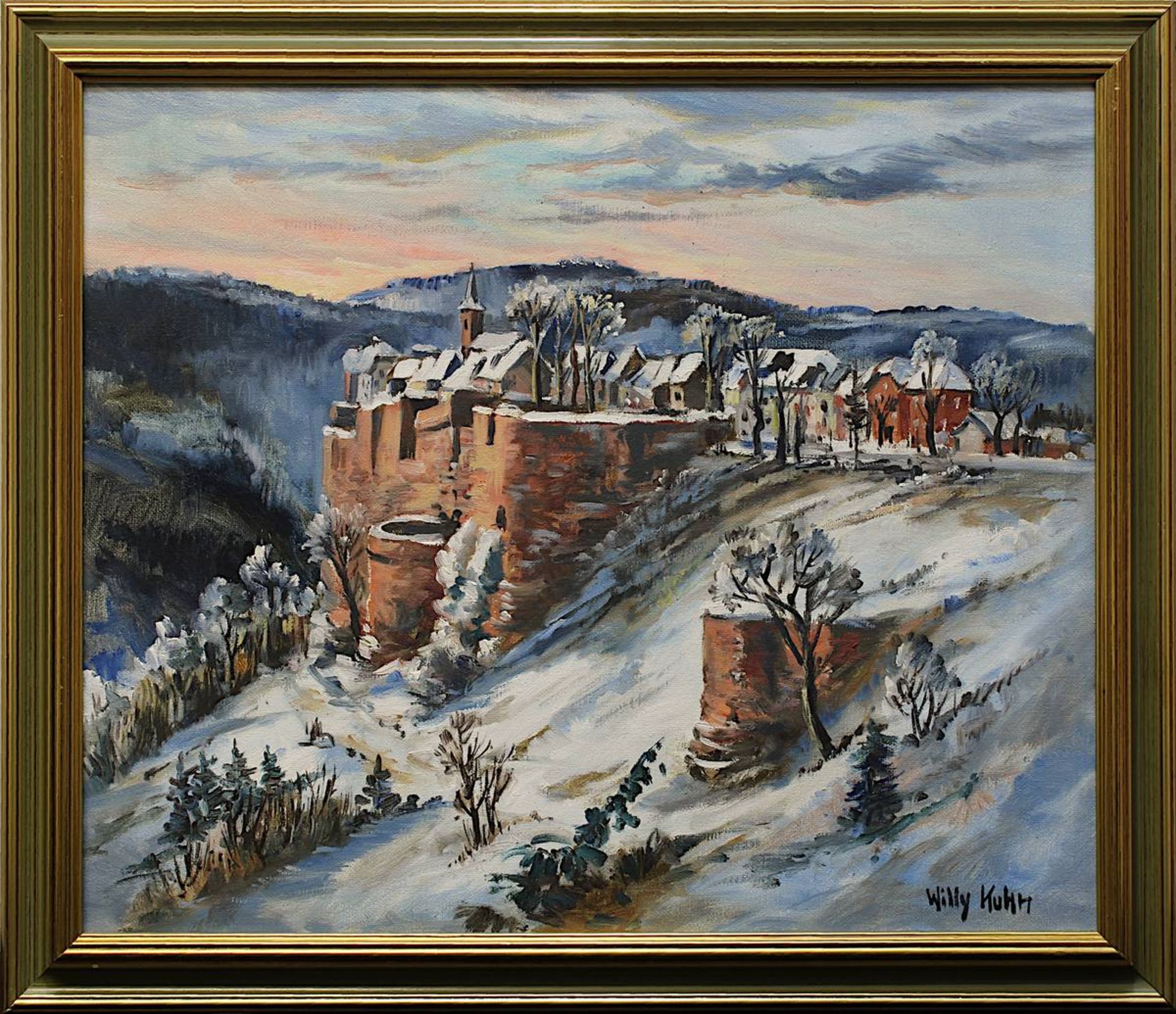 Kuhn, Willy, Maler 2. H. 20. Jh., "Neige sur la Forteresse" Winterlandschaft - Blick auf eine