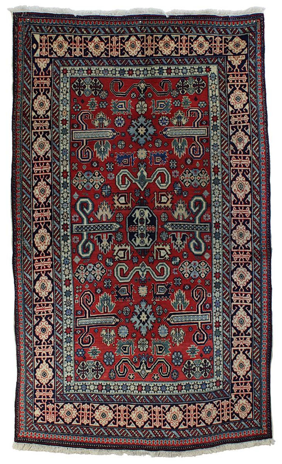 Perepedil, Kaukasus 1. H. 20. Jh., Wolle auf Baumwolle, rotgrundiger Fond,