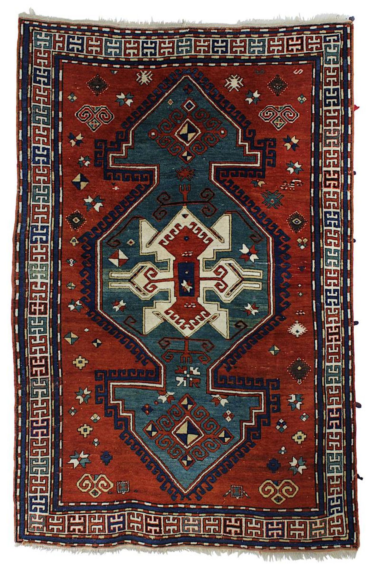 Lori-Pambak-Kasak, Kaukasus um 1900, Wolle auf Wolle, rotbrauner Fond, mit gestuftem großem