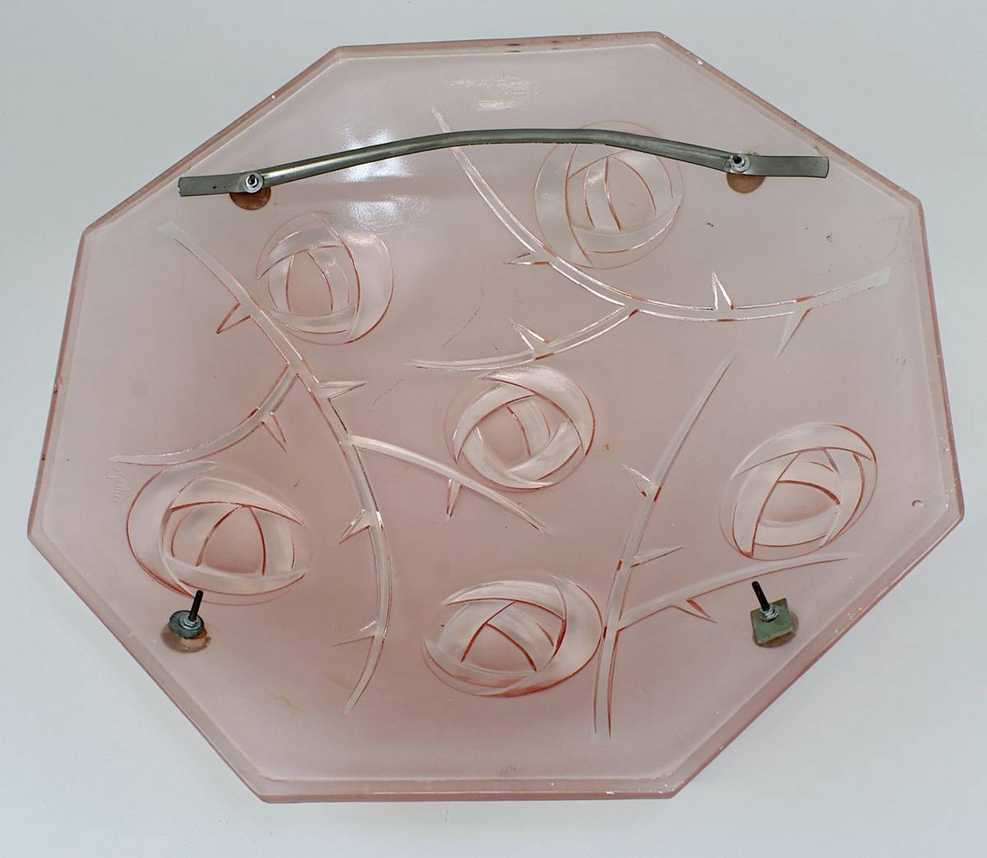 Art-Déco Decken- bzw. Wandlampenschirm aus Pressglas, Frankreich um 1930, oktogonale Schalenform, - Image 2 of 2
