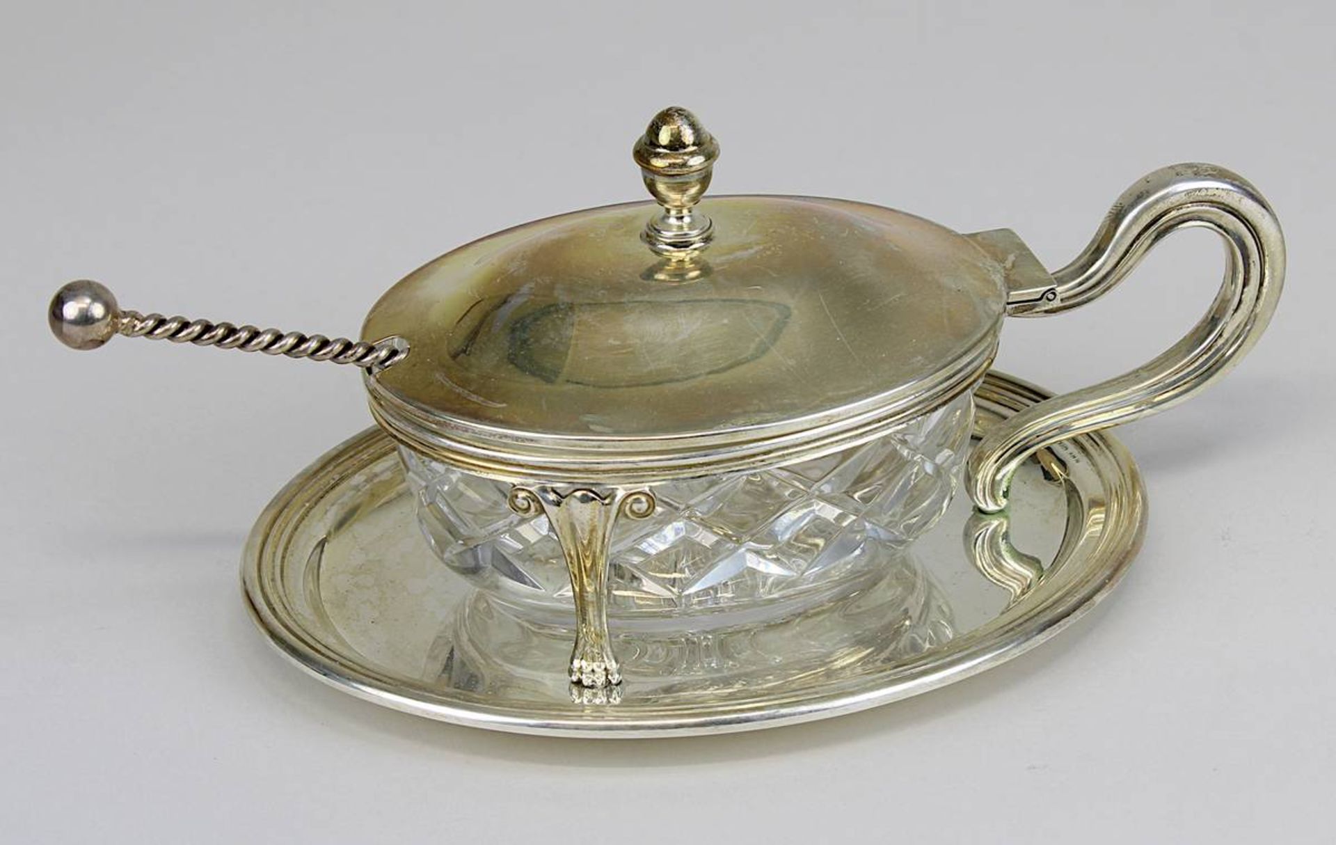 Marmeladen- oder kleiner Saucenbehälter, 800er Silber, Italien 2. H. 20. Jh., Tellerrand profiliert,
