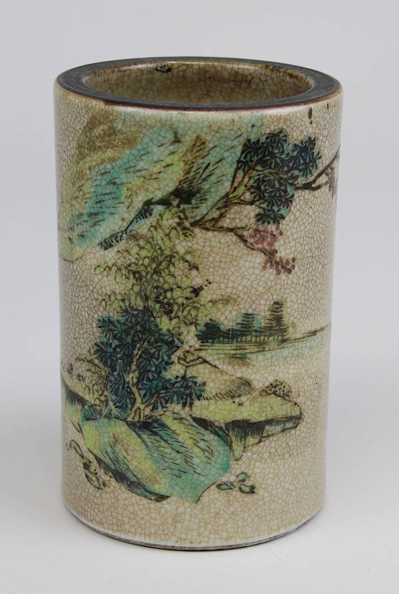 Kleine Vase oder Pinselbecher, Nanking-Porzellan, China um 1920-20, Porzellan mit Craquelure-Glasur,