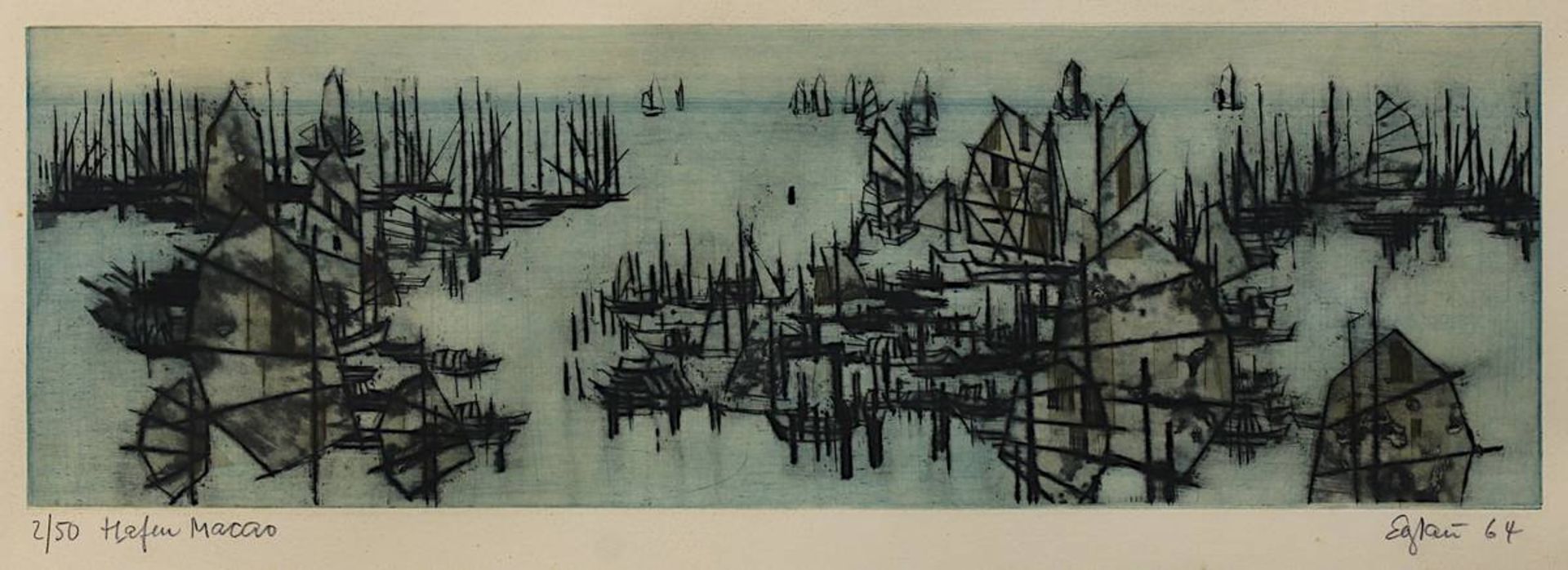 Eglau, Otto Wilhelm (Berlin 1917 - 1988 Kampen), "Hafen Macao", Farbradierung, am unteren Rand - Image 2 of 2