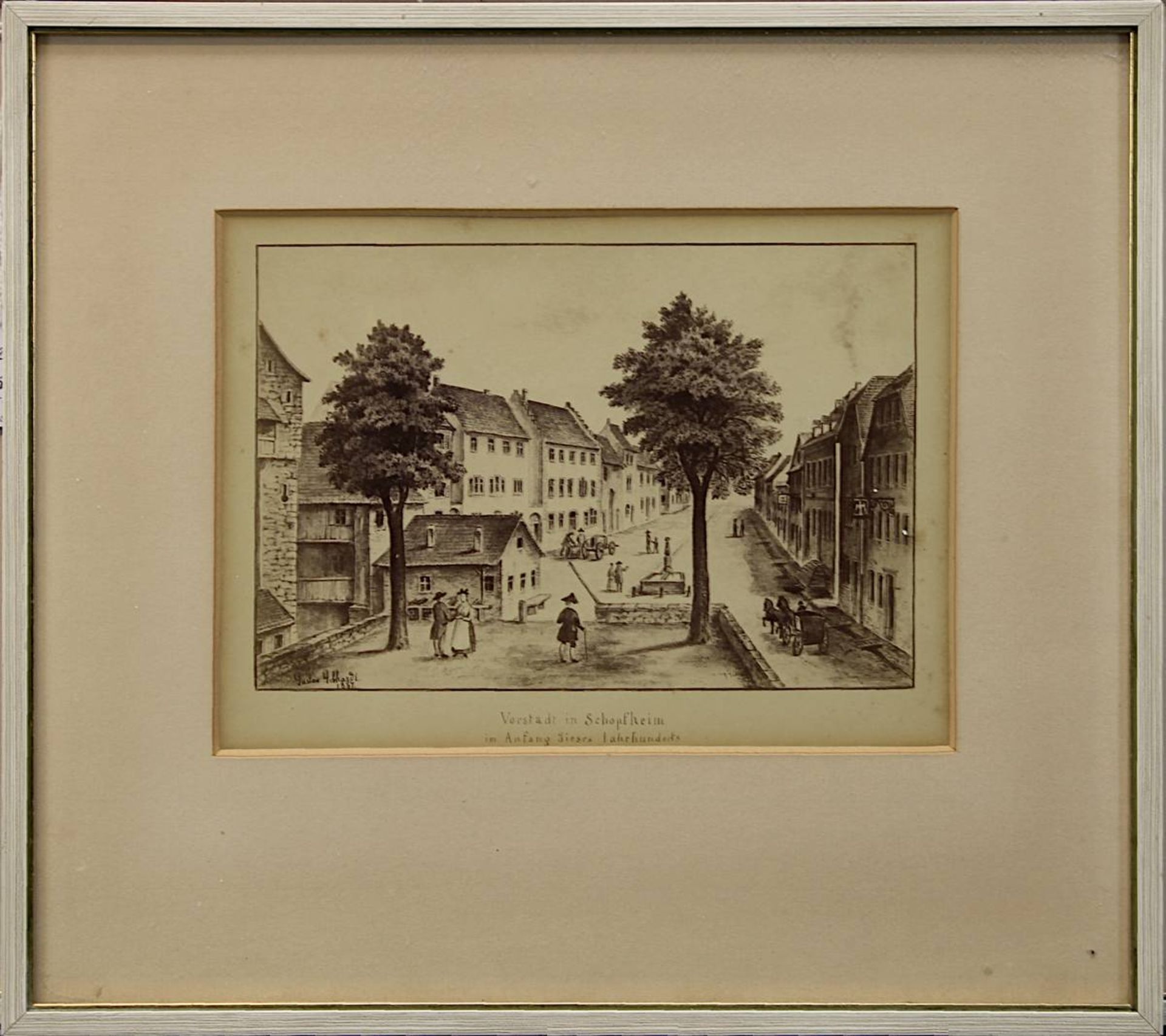 Vier Ansichten der Stadt Schopfheim: Ansicht Stadt Schopfheim, aquarellierte Zeichnung, betitelt - Bild 5 aus 9