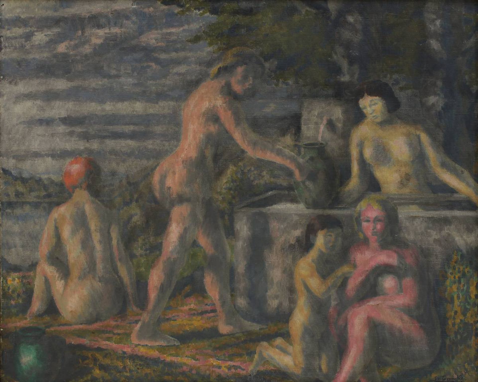 Troendle, Hugo (Bruchsal 1882 - 1955 München), "Die Müden", weibliche Akte am Brunnen, Öl auf - Image 2 of 4