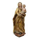 Bildschnitzer, süddeutsch 18. Jh., Maria mit dem Jesusknaben, Holz vollrund geschnitzt u. gefasst,
