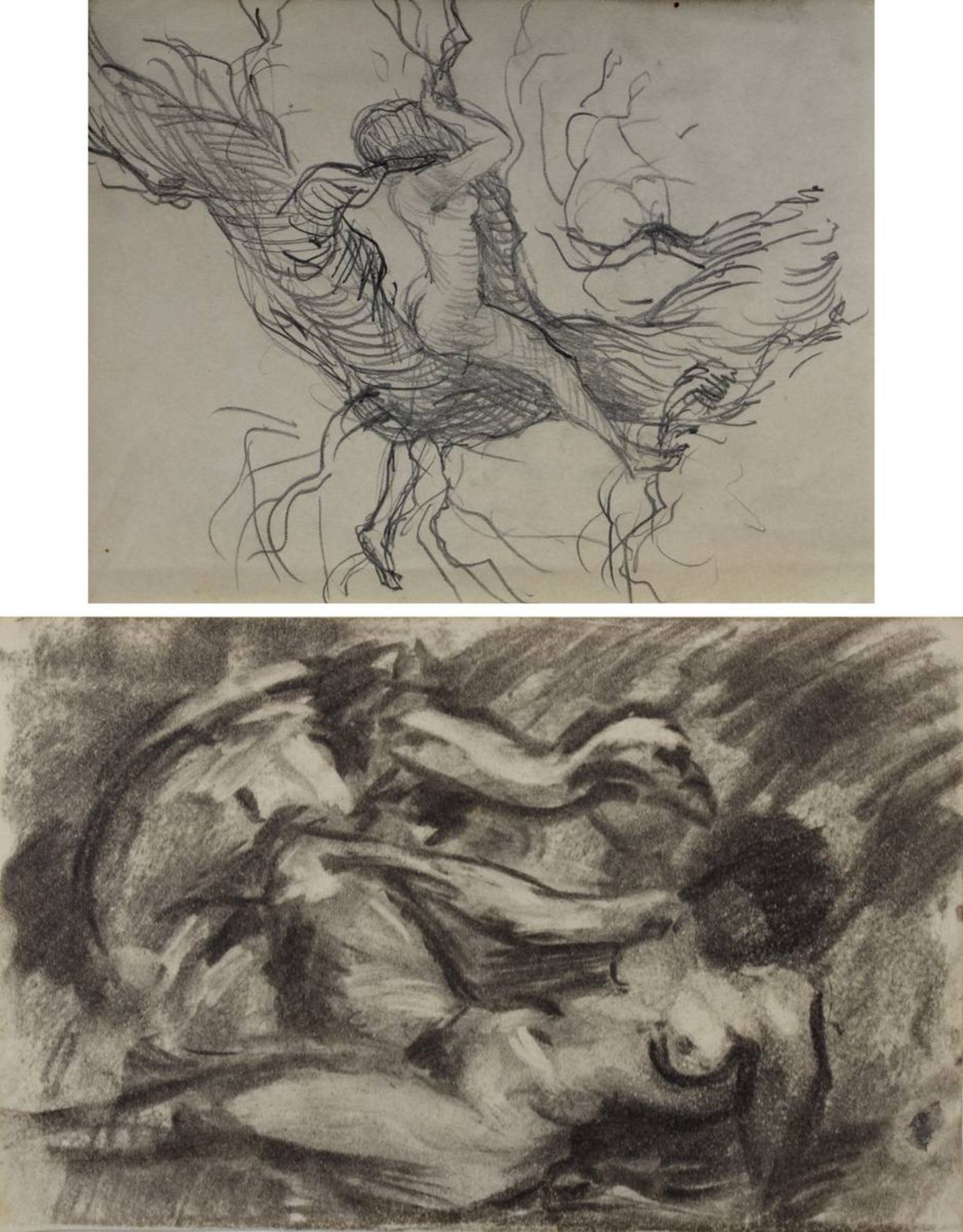 Gallhof, Wilhelm (Iserlohn 1878 - 1918) attr., zwei Zeichnungen, Studien: "Leda und der Schwan",