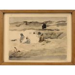 Orientalist 19./20. Jh., rastende Beduine am Ufer, Aquarell-Studie, 22,8 x 30,8 cm, auf