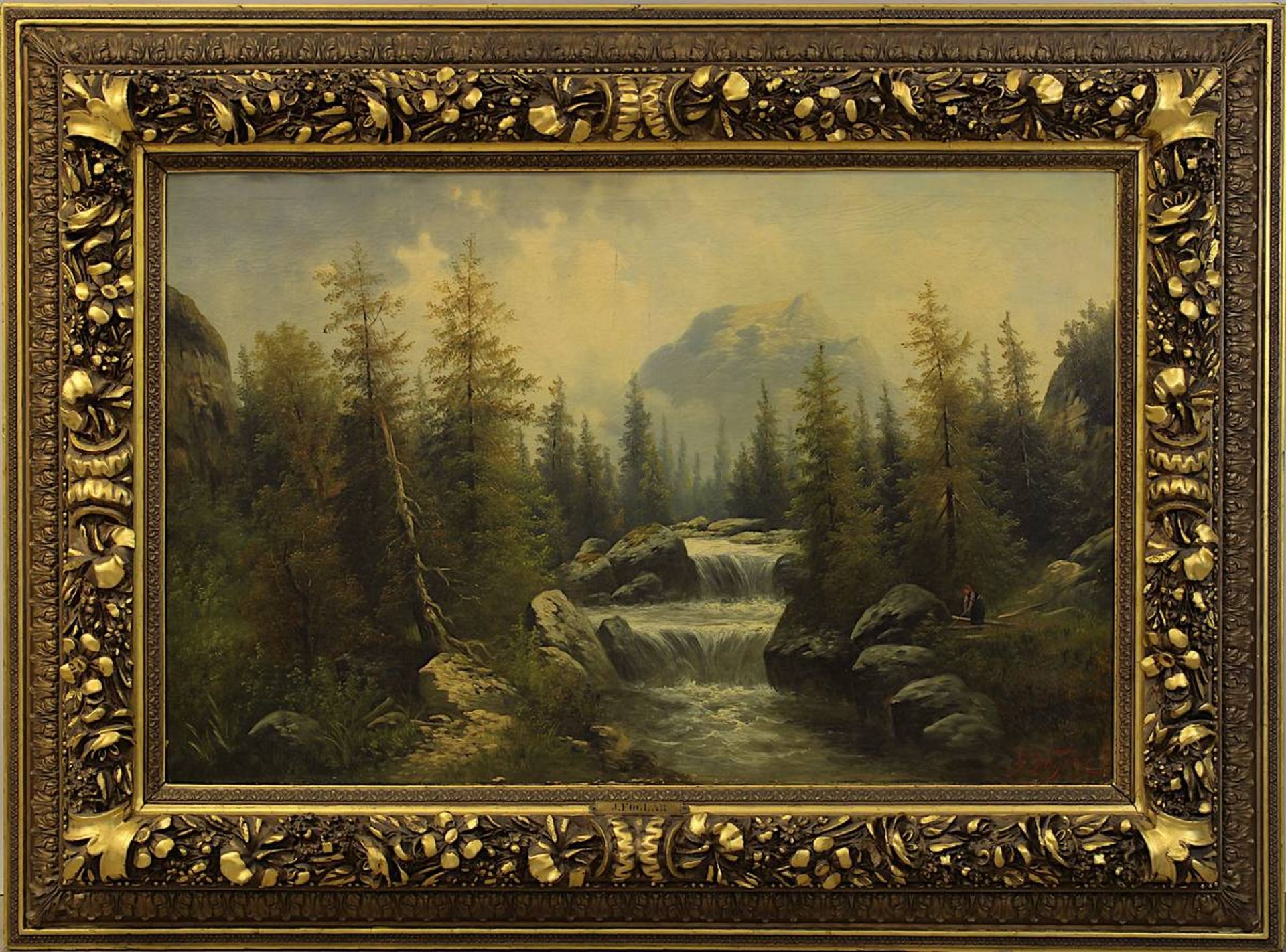 Foglar, J., österreichischer Landschaftsmaler 19. Jh., "Wildbach Gosau-Schlucht", Öl auf Leinwand,